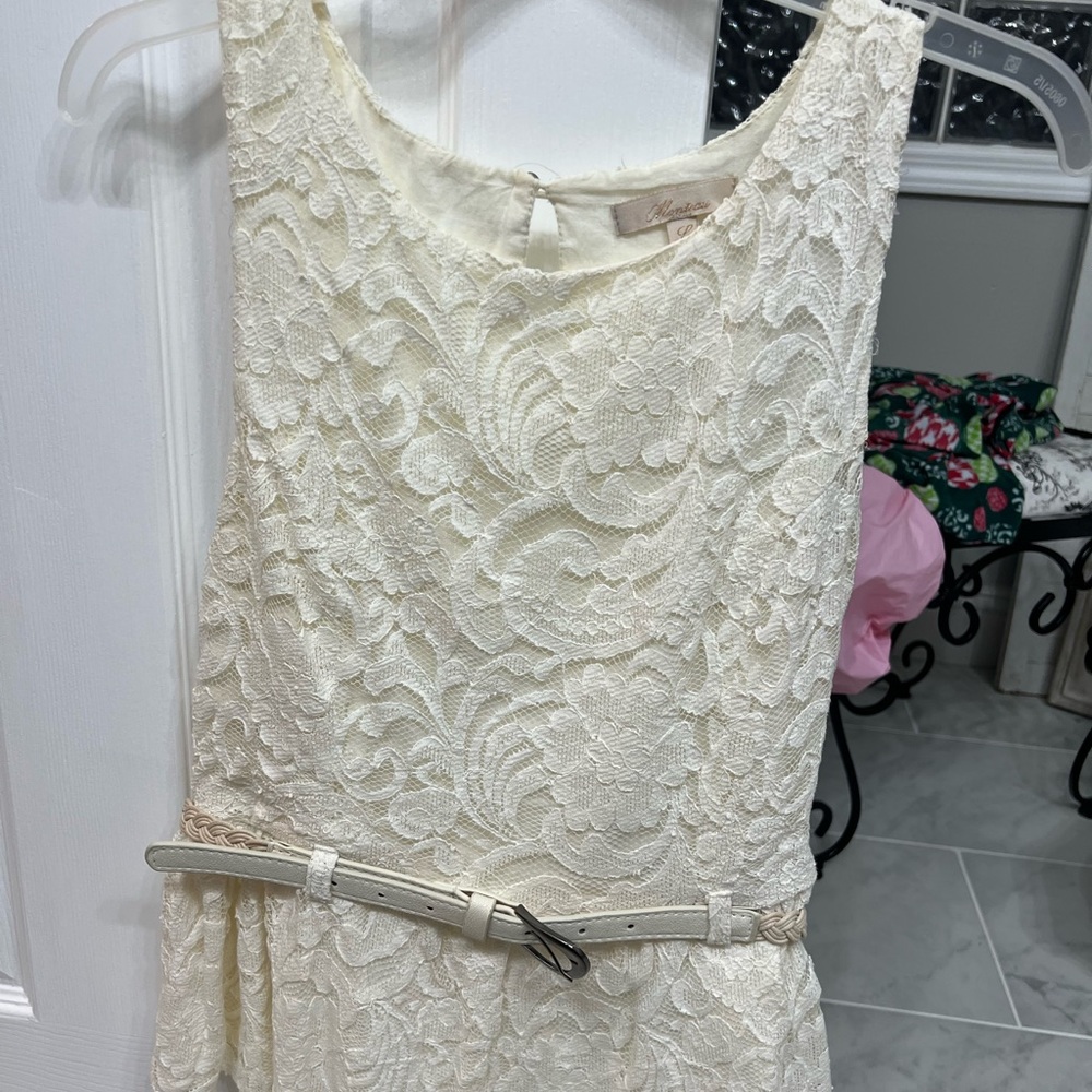 White lace peplum top with braided belt